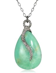 Dyanne Belle "Serpentine Pendant Collection" Chrysoprase Serpentine Blackened Silver and Pave Black Diamond Pendant Necklace