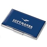 Produkt-Bild: LUFTHANSA Visitenkartenetui, flach, mit Dekor Motiv "RETRO KRANICH", Metall, gl&auml;nzend verchromt, mit transparentem Schuber