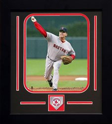 Curt Schilling Framed Photo Pitching with Boston Red Sox Medallion