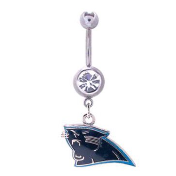 Carolina Panthers 316L Stainless Steel Belly Ring with Cubic Zirconia - 14G - 5/8 Inch Bar Length - Sold Individually