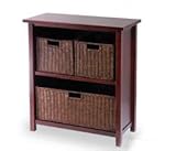 IMAGE OF Winsome Wood Milan Extra-Wide 2 Tier Shelf with Rattan Baskets 94238