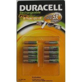 Duracell Pre Charged Rechargeable Nimh Batteries, 8 AA and 2 AAA, Made in Japan by