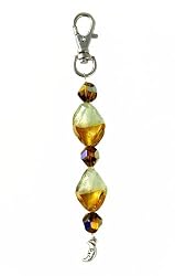 Key Chain / Purse Clip - K10 - Murano Style Glass ~ Topaz and Cream Twist with Moon Charm