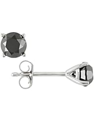 10K White Gold, Black Diamond Earrings, ( 1.5 cttw)
