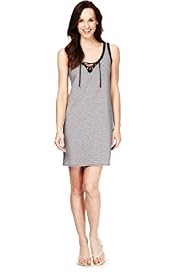 Cotton Rich Deep V-Neck Striped Dress