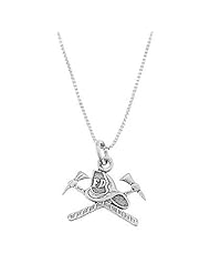 Sterling Silver One Sided Fire Department Hat with Axes Necklace