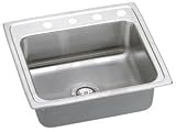 Elkay Lustertone Collection LRQ22193 22 Top Mount Single Bowl Stainless Steel Sink with 18-Gauge, 7-5/8 Bowl Depth, 19-1/2 Length, Self-Rim and Quick-Clip Mounting System: 3 Holes