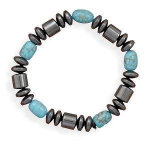 Magnetic Hematite and Simulated Turquoise Stretch Bracelet