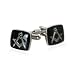 Black Enamel Masonic Compass & Set Silver Cufflinks with Presentation Box