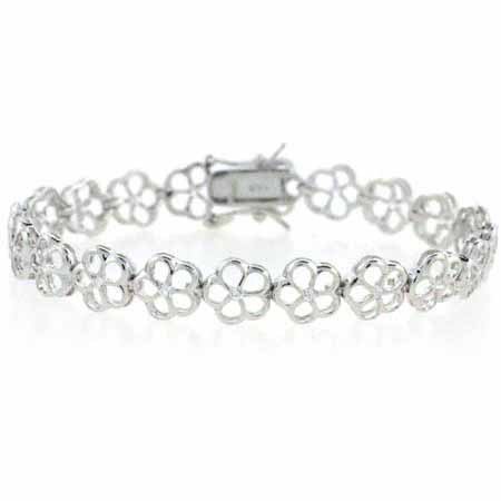 Sterling Silver Simulated Diamond CZ Flower Bracelet