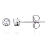 14K White Gold Round Diamond Bezel Stud Earrings