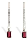 14K White Gold Emerald-cut Created Ruby and Diamond Dangle Drop Earrings