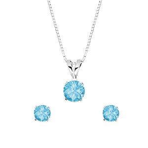 14k White Gold Blue Topaz Earrings and Pendant Box Set (1.00 cttw), 18'' by