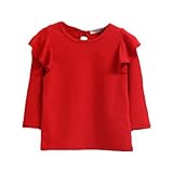 enchante petit(アンシャンテ プティ) キッズ 子供 バックリボン付肩フリル長袖カットソー ≪全9色≫ 110cm #レッド