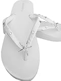 White Wedge Bridal Flip Flops Sandals with Silver Starfish and Rhinestones Size 8