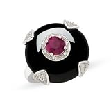 14 3 4 Carat Black Agate, Ruby and Diamond Sterling Silver Ring