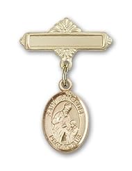 14K Gold Baby Badge with St. Ambrose Charm and Polished Badge Pin