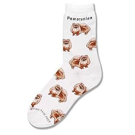 Buy For Bare Feet Pair of Pomeranian Socks Dog White Size 9-11 by For Bare Feet
