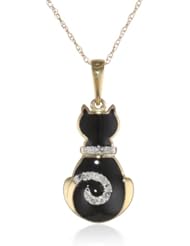 10k Yellow Gold Diamond Cat Pendant Necklace (0.06 cttw, H-I Color, I2-I3 Clarity), 18"