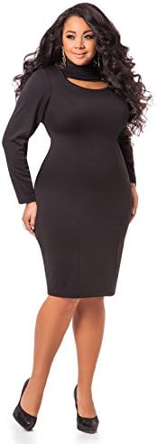 Ashley Stewart Women's Plus Size Cord Neck Dress - Size: 18/20, Color: Black