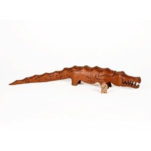 Wooden 3-D Puzzle - Alligator with Clock Inside, Leopardwood by 