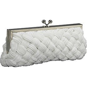 Satin, Pleats, Metal Frame, Rhinestone Closure, Evening Bag - Ursula (71 3765) (Silver)