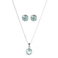 Sterling Silver Round-Cut Faceted Cubic Zirconia Necklace and Earring Set - Blue