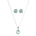 Sterling Silver Round-Cut Faceted Cubic Zirconia Necklace and Earring Set - Blue