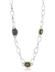Kara Ross "Kara Link" Sterling Silver and 18k Gold Accent with Black Mother-Of-Pearl Necklace