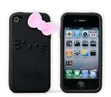 Hello Kitty Iphone 4 Black with Pink Bow Embossed Thick Silicone Full Soft Case with Free Mirror LCD Screen Protector