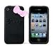 Hello Kitty Iphone 4 Black with Pink Bow Embossed Thick Silicone Full Soft Case with Free Mirror LCD Screen Protector