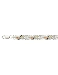 Womens Sterling Silver Filigree, 12k Green and Rose Gold Leaves, Chain Bracelet in Black Hills Gold Motif, 7.25"