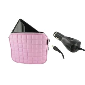 ASUS Eee PC Touch T91 8.9-Inch Netbook Laptop Sleeve Slipcase with 12v Car Charger (Memory Foam with Faux Leather - Pink)