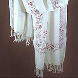 Wool shawl, 'Red Carnations'