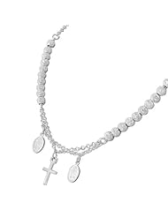 Sterling Silver White Gold-Tone Religious Latin Cross Virgin Mary Christian Necklace Chain