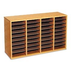 Safco Wood Adjustable Compartment Literature Organizer, 36 Compartments, 39.25 Inches Width x 16.25 Inches Height, Medium Oak (9424MO)