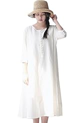 3/4 Sleeves Cotton/Linen Midi Dress 