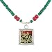 Square Reversible Red and Green Flower Pendant in Sterling Silver on an Emerald and Ruby Gemstone Bead Choker Necklace with Gold Vermeil and Sterling Accents, #7795