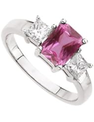 Ann Harrington Jewelry 14k White Gold 7x5 Emerald Cut Genuine Pink Sapphire And 1/2 Ct Tw Diamond Ring