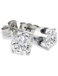 14k White Gold Brilliant Round Cut Diamond Stud Earrings 2 Carats