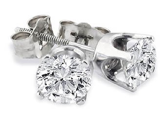 14k White Gold Round Diamond Stud Earrings 2 Carats