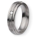 Grooved Edge Satin & Polished Titanium and Diamond Ring (6.0 mm) With Wood Box - Sizes 8.5-12