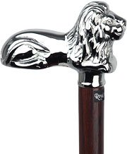 Chrome Lion Handle Walking Cane With Wenge Wood Shaft