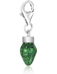 Sterling Silver Christmas Light Charm with Green Enameling