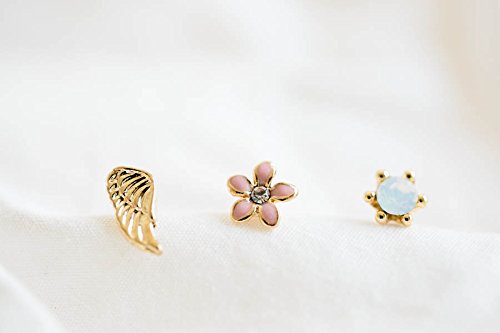 Gold Wing Stud Earrings and Cartilage Earrings,set of3, 12E-00544