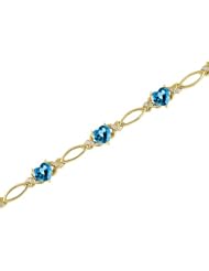 14K Yellow Gold Heart Blue Topaz and Diamond Bracelet