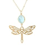 Open Design Gold Vermeil Dragonfly Pendant and Faceted Blue Topaz Gemstone on an 18" 14kt Gold Filled Saturn Bead Chain, #7709