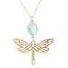 Open Design Gold Vermeil Dragonfly Pendant and Faceted Blue Topaz Gemstone on an 18" 14kt Gold Filled Saturn Bead Chain, #7709