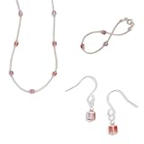 Children's Fuchsia AB Crystal Cubes with Liquid Silver Bracelet and Necklace with Earrings