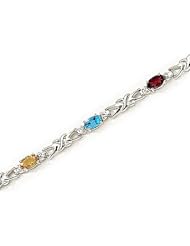 14kt Yellow Gold Oval Multi Color and Diamond Bracelet